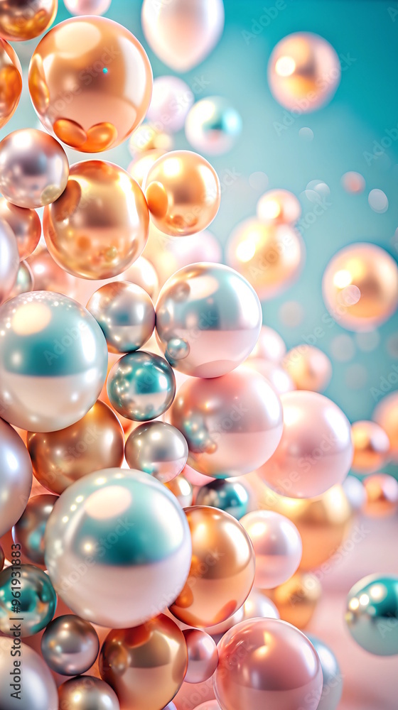 Fototapeta premium festive perl bubbles on a blurred background, perfect for holidays and parties.