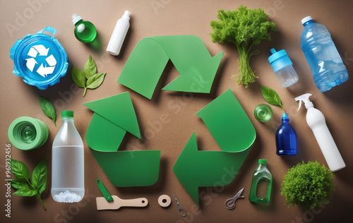 Presentation of ecologically and environmentally compatible products that can be recycled, reused and reprocessed in a circular economy to conserve resources photo