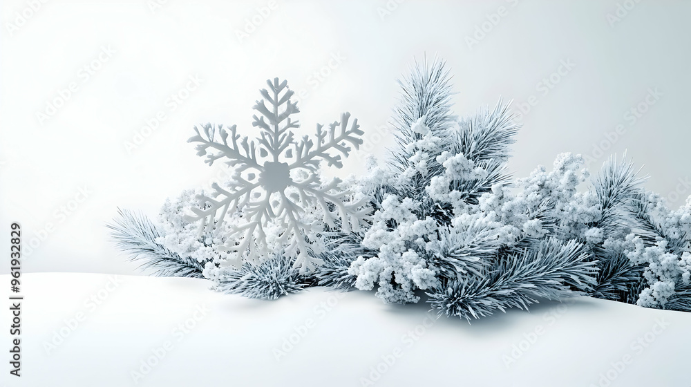 3D Floating Snowflake and Pine Needle Icon with 'Winter Calm' Text, Isolated on White Background - Peaceful Winter Design 3D Floating Snowflake and Pine Needle Icon with 'Winter Calm' Text, Isolated on White Background - Peaceful Winter Design