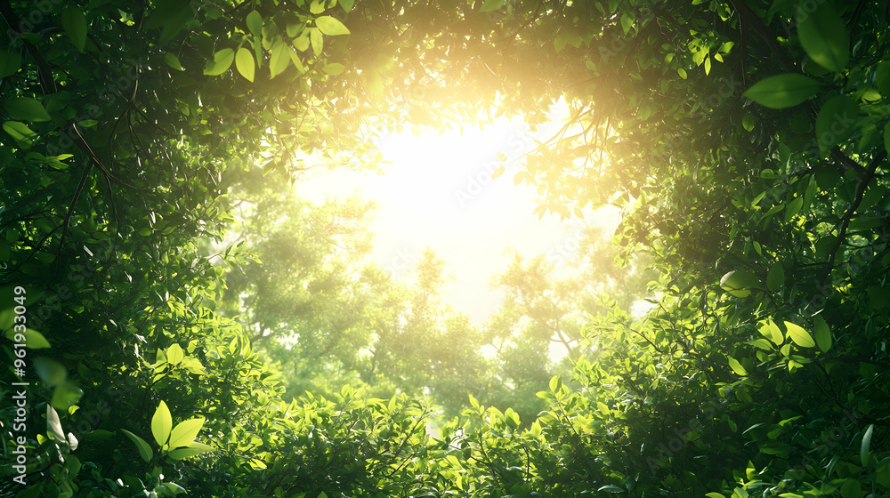 3D Forest Canopy Border Frame with Sun Rays and Copy Space for Inspirational Designs | Breathe the Forest | Upward Angle Perspective 3D Forest Canopy Border Frame with Sun Rays and Copy Space for Inspirational Designs | Breathe the Forest | Upward Angle Perspective