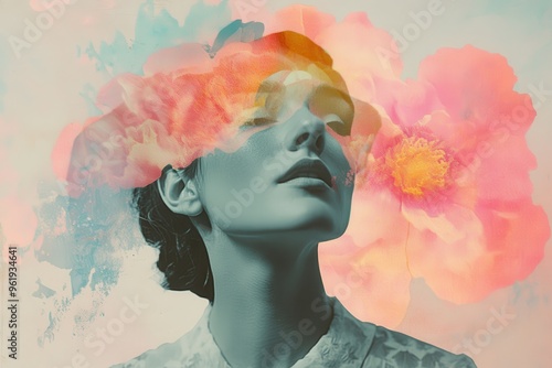 Woman's Face Overlaid with Abstract Floral Art