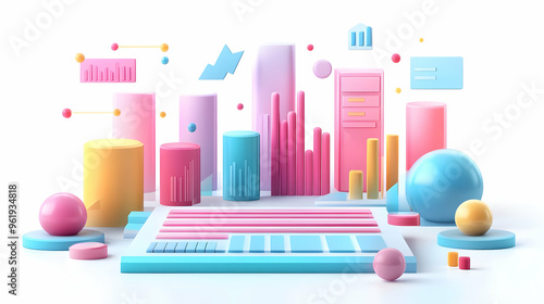 3D Glossy Presentation Board with Holographic Marketing Goals & KPI Markers - Vector Illustration for Dynamic Marketing Presentations on Isolated White Background