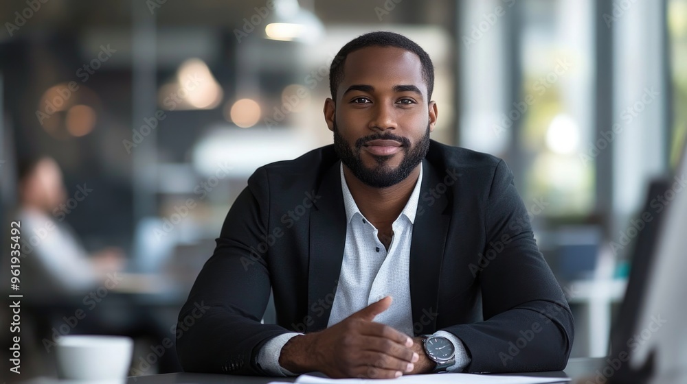 A man in a suit is sitting at a desk with a watch on his wrist A man in a suit is sitting at a desk with a watch on his wrist