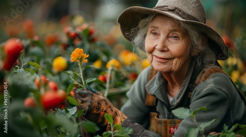 Elderly Woman Gardening in a Greenhouse - Happy and Passionate