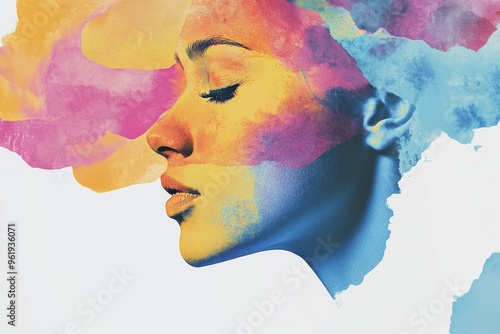 Abstract Watercolor Portrait of a Woman's Profile