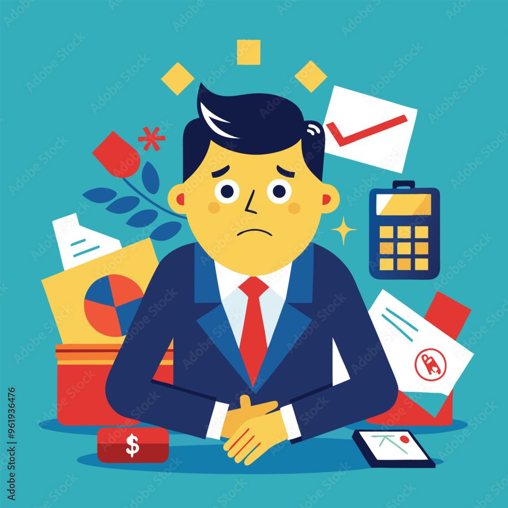 Character business man worry about to pay tax Character business man worry about to pay tax