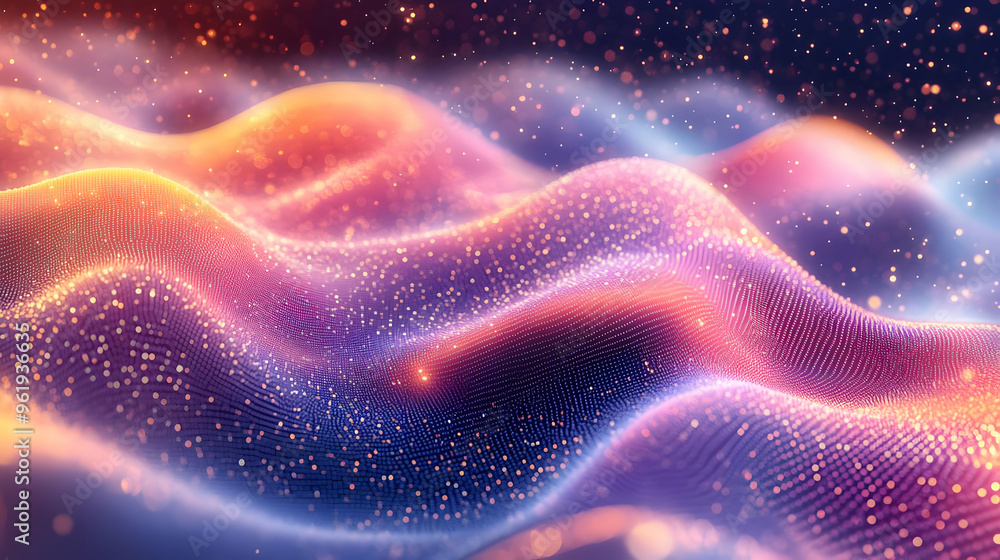 3D Glowing Abstract Wave Transforming into a Marketing Graph with Vibrant Data Points - Dynamic Visualization of Data Flow Insights 3D Glowing Abstract Wave Transforming into a Marketing Graph with Vibrant Data Points - Dynamic Visualization of Data Flow Insights