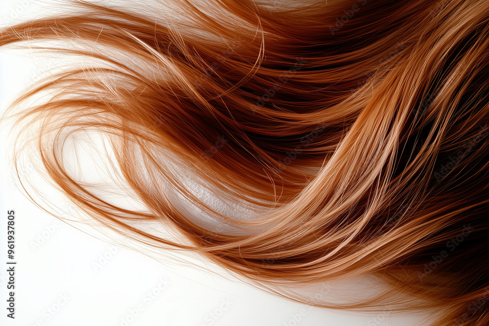 Naklejka premium Straight healthy hair isolated on white background, Glossy hair model on white. 