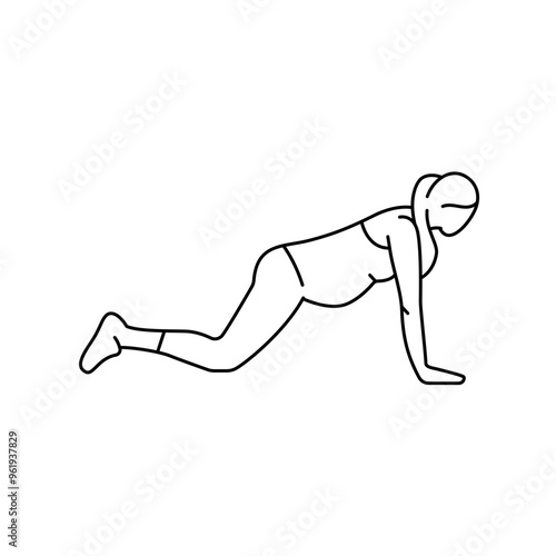 Modified plank line icon. A pregnant woman stretches.