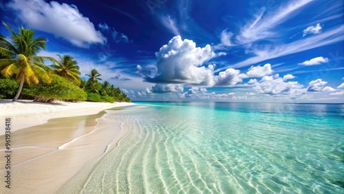 Beautiful and sunny beach with crystal clear water and white sand, beach, ocean, shore, sunny, paradise, coastline