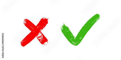 Tick and Cross sign elements. vector buttons for vote, election choice, check marks, approval signs design. Red X and green OK symbol icons check boxes. Check list marks, choice options,