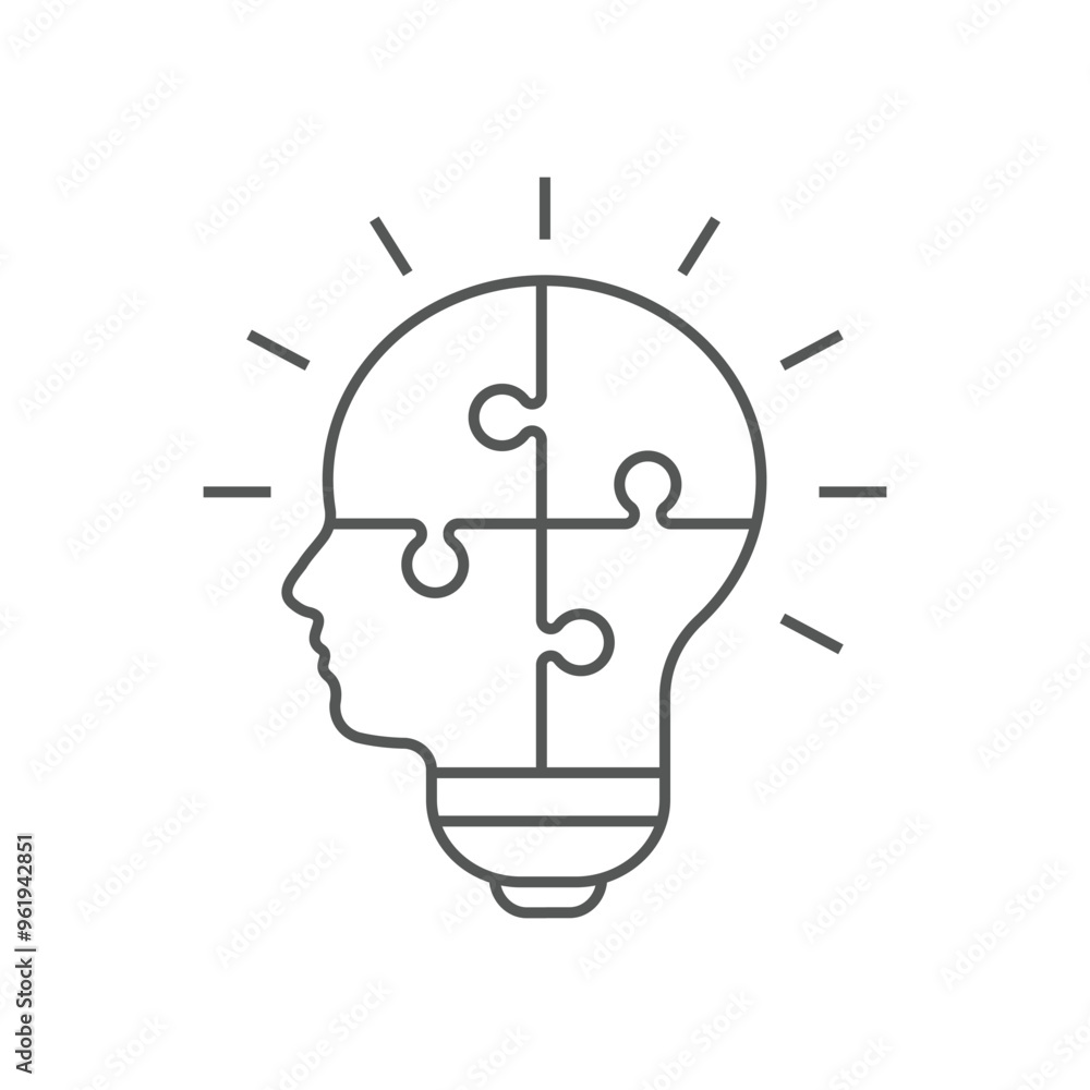 Logical brain concept. Brain made from complex puzzle pieces in a human head Logical brain concept. Brain made from complex puzzle pieces in a human head