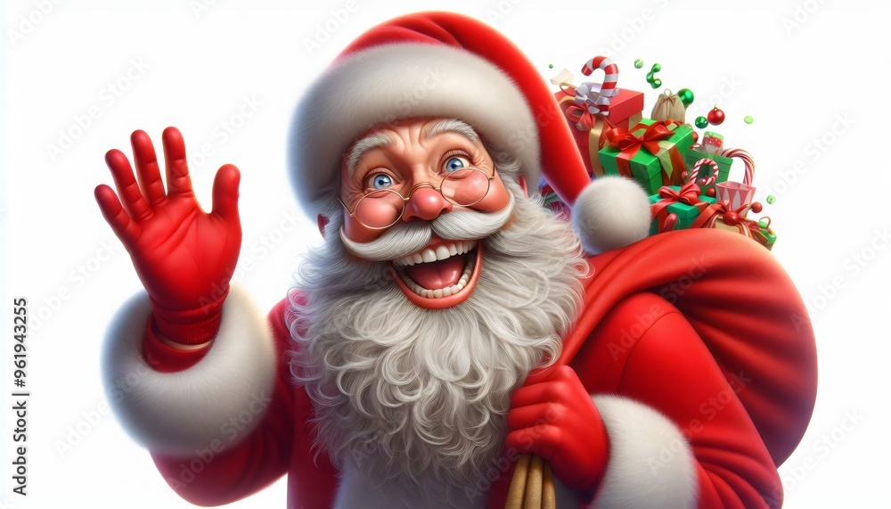Smiling Santa Claus Holding Presents, Ready for Christmas Celebrations Smiling Santa Claus Holding Presents, Ready for Christmas Celebrations