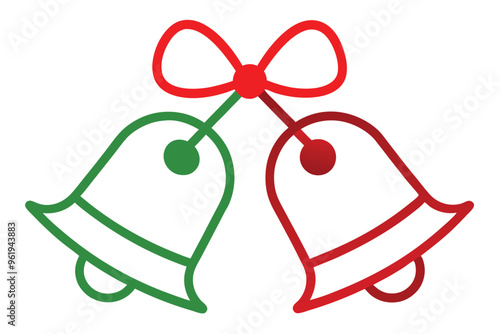 Christmas jingle bells vector line art, clipart illustration with isolated on white background