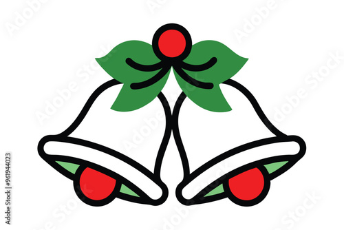 Christmas jingle bells vector line art, clipart illustration with isolated on white background