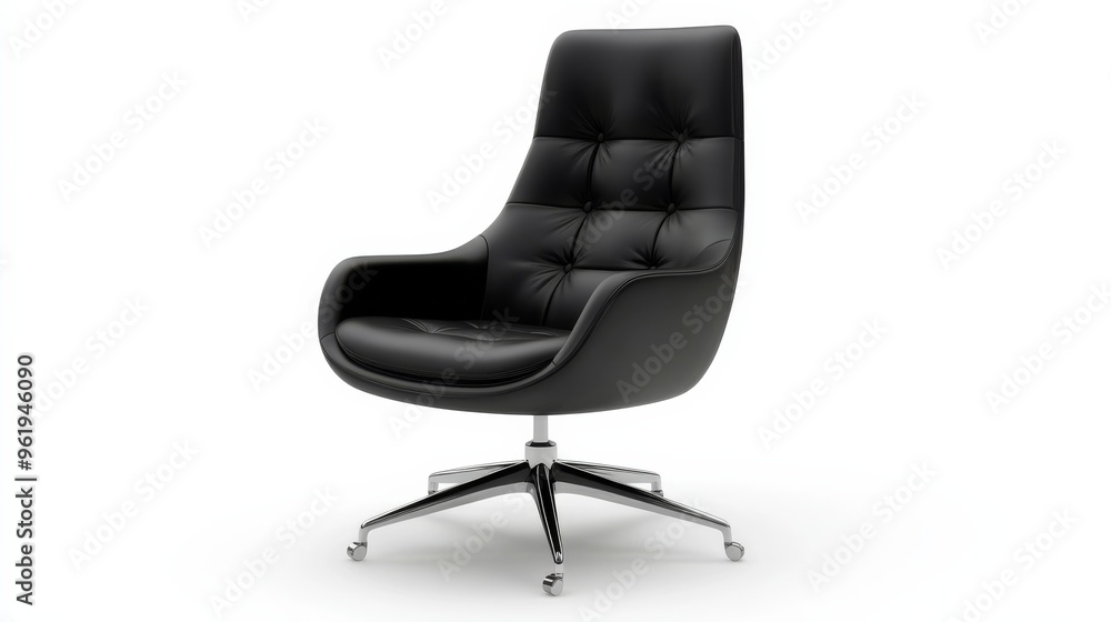 Modern Black Leather Office Chair with Swivel Base. Modern Black Leather Office Chair with Swivel Base.