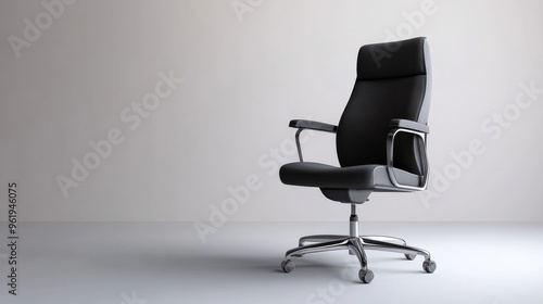 Black Office Chair on White Background.