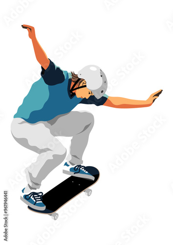 トリックを決める女性のスケートボード選手