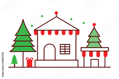 Christmas holiday market lights vector line art, clipart illustration with isolated on white background