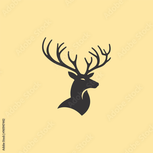 Deer with horns silhouette illustration artwork