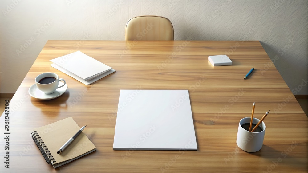 Desk cluttered with scattered papers , messy, disorganized, chaotic, clutter, documents, office supplies, paperwork