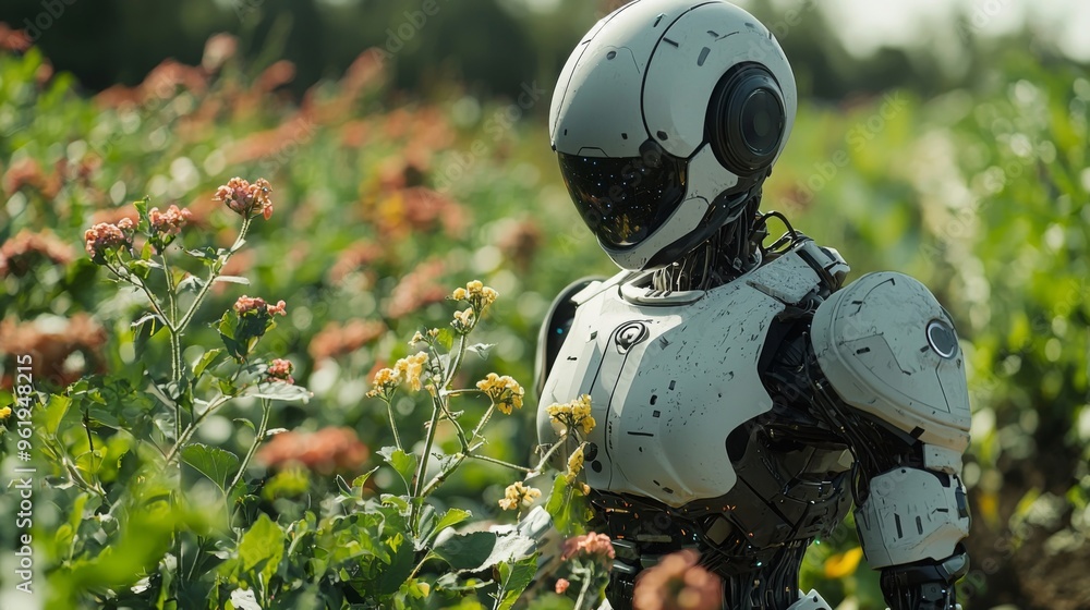 robot in the green garden robot in the green garden