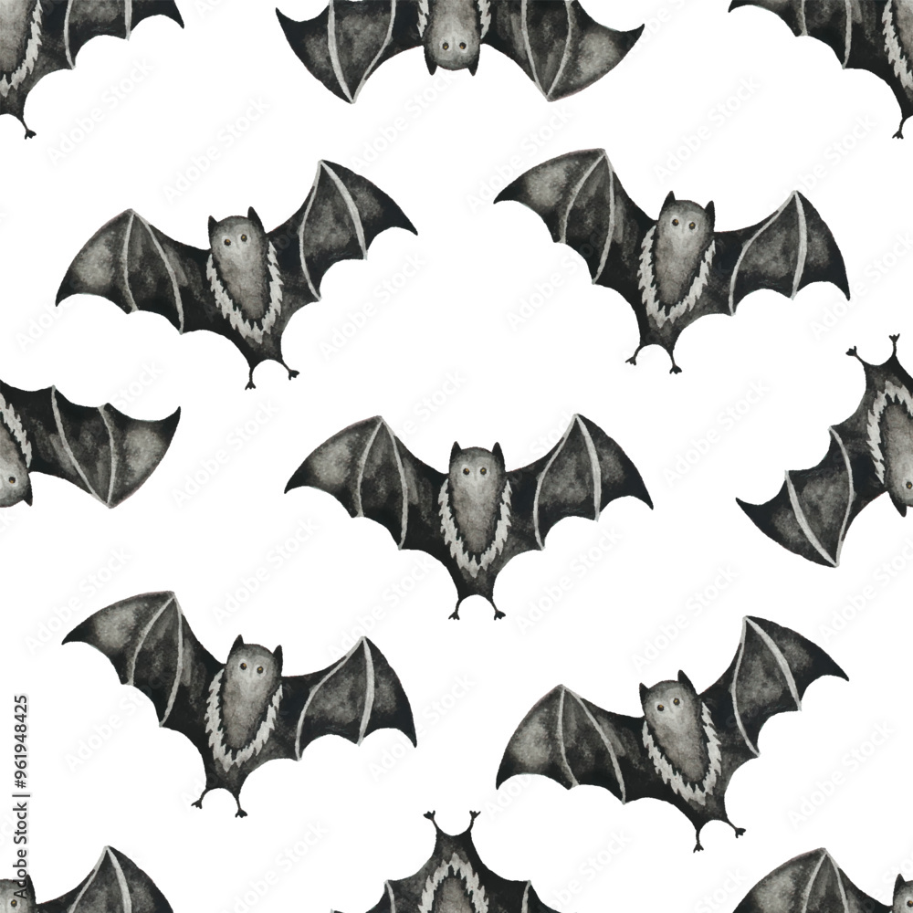 Halloween background, watercolor black bat seamless pattern Halloween background, watercolor black bat seamless pattern
