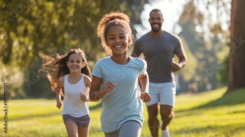 Happy Family Running in the Park.