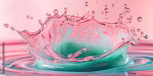 Wallpaper Mural A swirling pink and green oil splash with droplets flying outward, captured in mid-motion to highlight the fluid dynamics. Torontodigital.ca