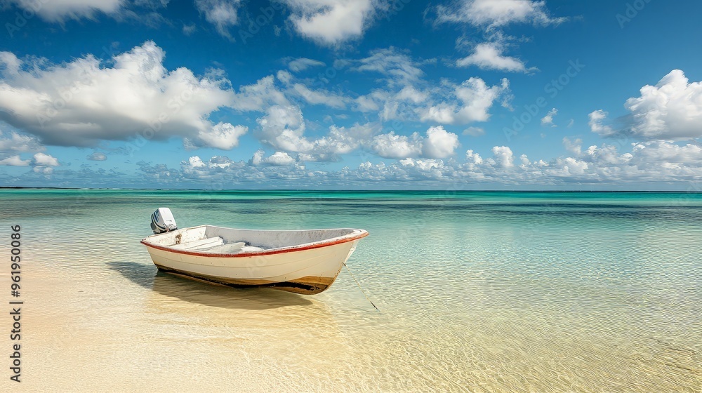 Tranquil Beach Scene with a Small Boat Tranquil Beach Scene with a Small Boat