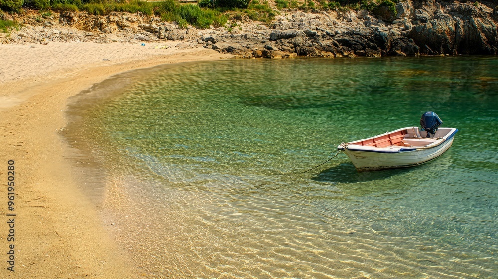 Boat Anchored in a Tranquil Cove Boat Anchored in a Tranquil Cove