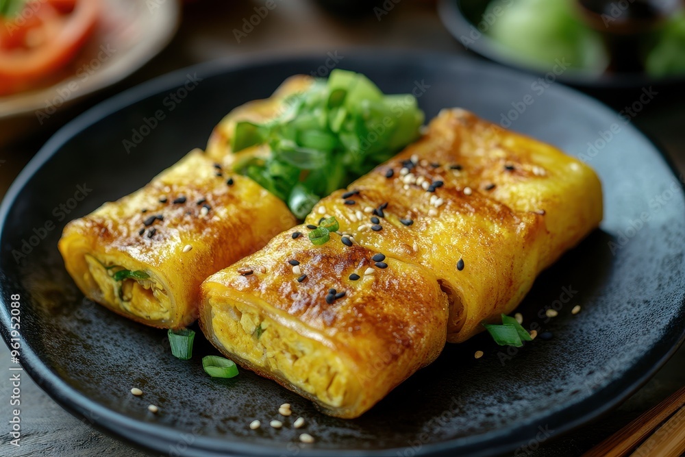 Tamagoyaki Korean egg rolls with selective focus for toning Tamagoyaki Korean egg rolls with selective focus for toning