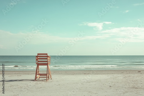 Tall lifeguard chair on deserted shore