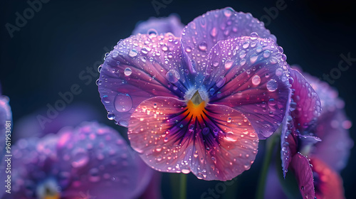 Purple Flower with Dew Drops Macro Photography