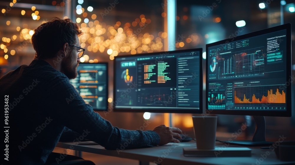 Programmer Working Late at Night. Programmer Working Late at Night.