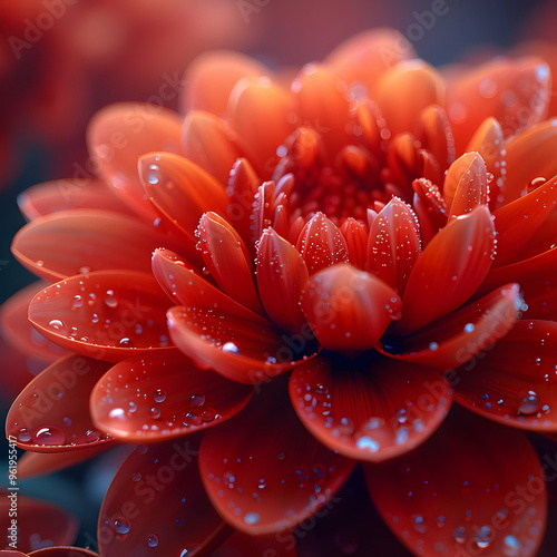 Close Up of Red Flower Petals with Water Drops - Illustration