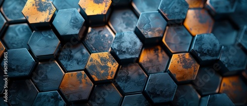 Shimmering Metallic Hexagonal Pattern Unfolding in 3D Elegance