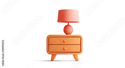 3D vector illustration of a modern orange night stand with a matching lamp, showcasing a minimalist and contemporary design. Ideal for concepts related to home decor, interior design