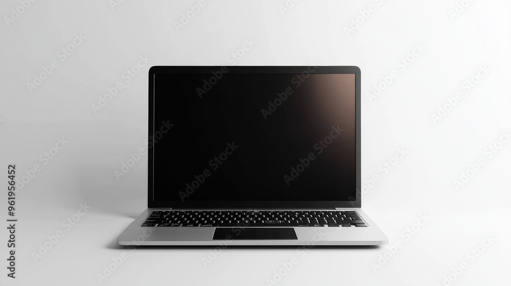 Laptop with Black Screen on White Background. Laptop with Black Screen on White Background.