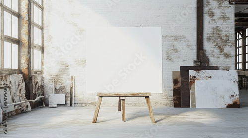 White Blank Canvas in a Factory Loft - Creative Workspace Design