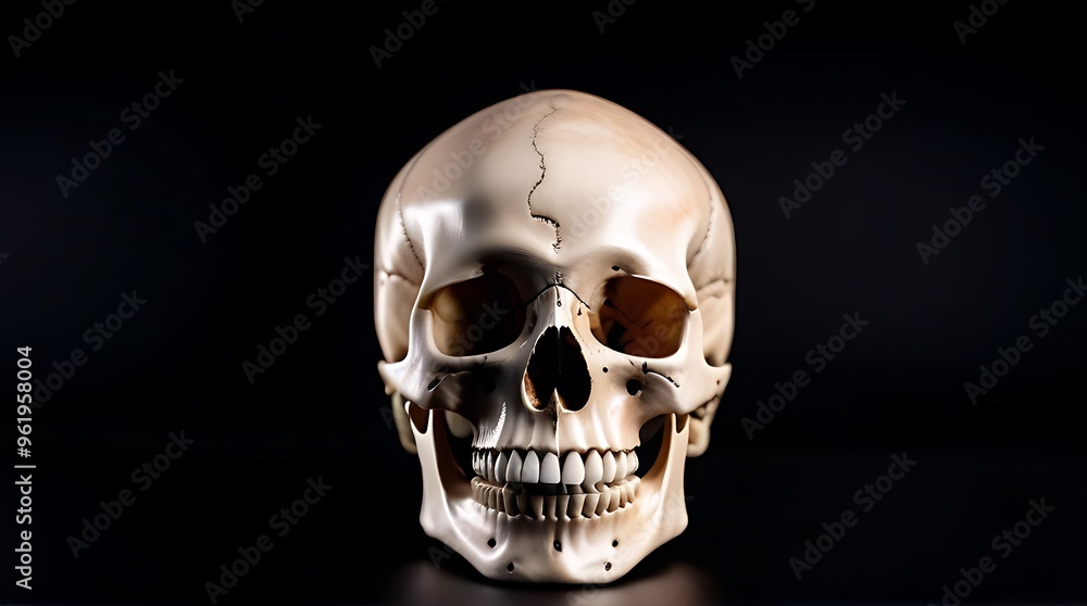 Fototapeta premium human skull teeth black background