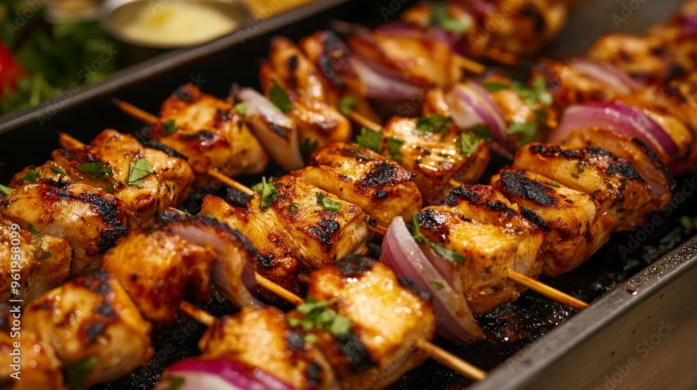 Perfectly Arranged Chicken Shawarma Skewers for a Tasty Meal Presentation Perfectly Arranged Chicken Shawarma Skewers for a Tasty Meal Presentation