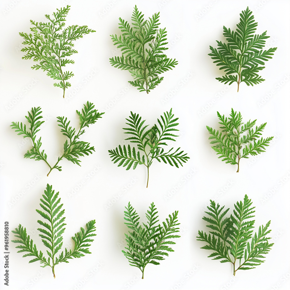 sprigs of Acacia pennata (Cha-om) on a clean white background. sprigs of Acacia pennata (Cha-om) on a clean white background.