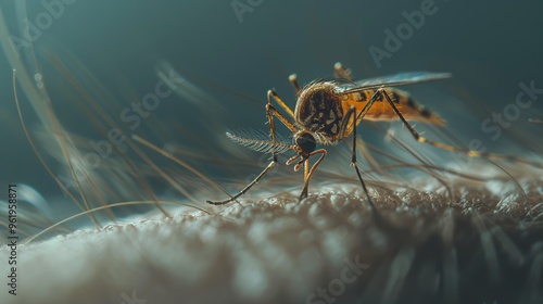 A mosquito is sucking blood on its skin photo