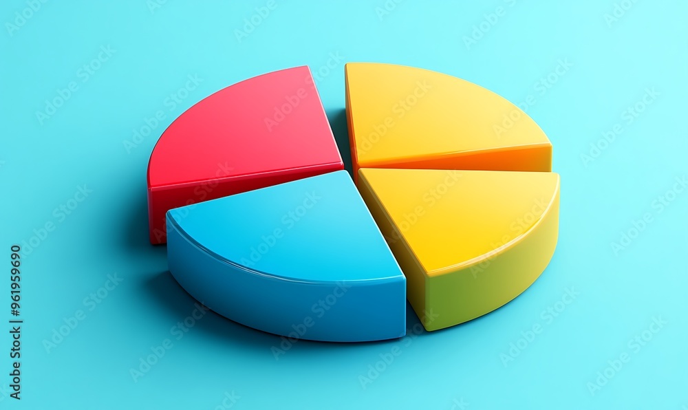 3D Pie Chart with Red, Blue, and Yellow Segments 3D Pie Chart with Red, Blue, and Yellow Segments