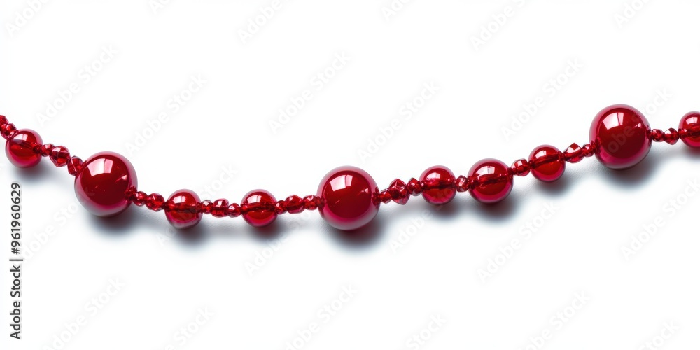 Christmas Beads. Red Beaded Garland Isolated with Shadow for Holiday Decoration Christmas Beads. Red Beaded Garland Isolated with Shadow for Holiday Decoration