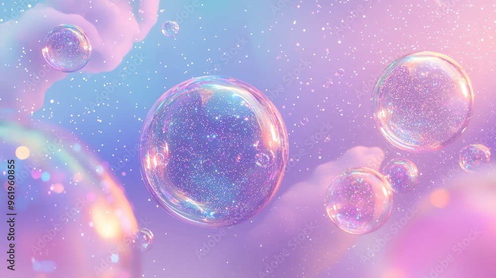 A vibrant 3D illustration of cosmic bubble fish floating among stars, pastel isolated background, 100% A vibrant 3D illustration of cosmic bubble fish floating among stars, pastel isolated background, 100%