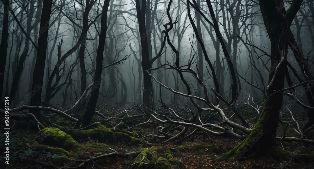 Obraz premium Eerie forest with twisted branches background