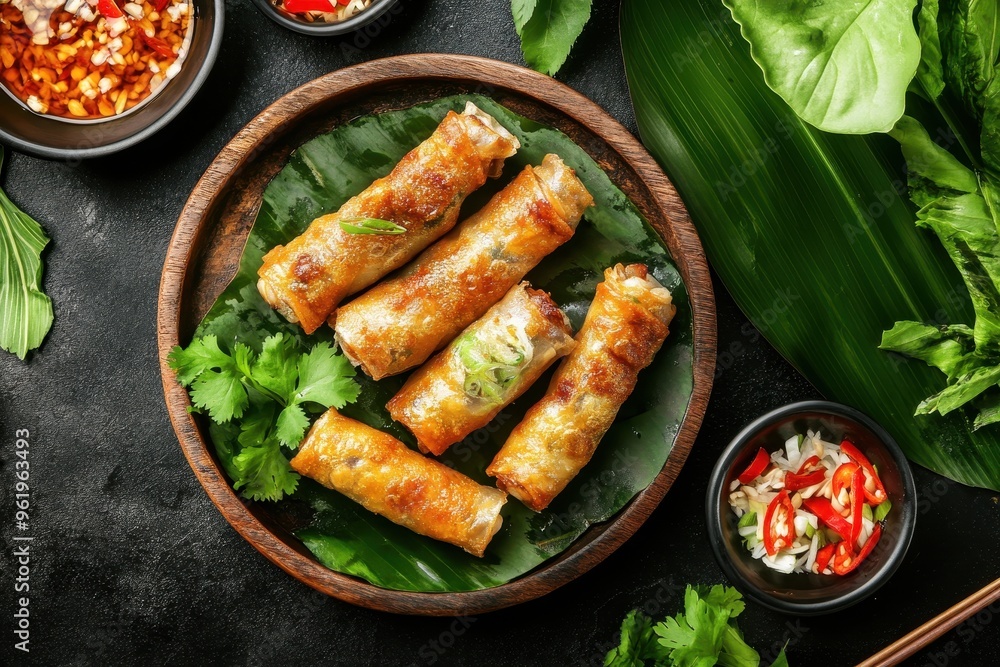Vietnamese style chicken Spring Roll top view Vietnamese style chicken Spring Roll top view
