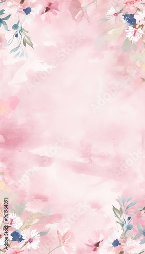 a watercolor background, with floral frame, dusty rose hues, small pink and white flowers